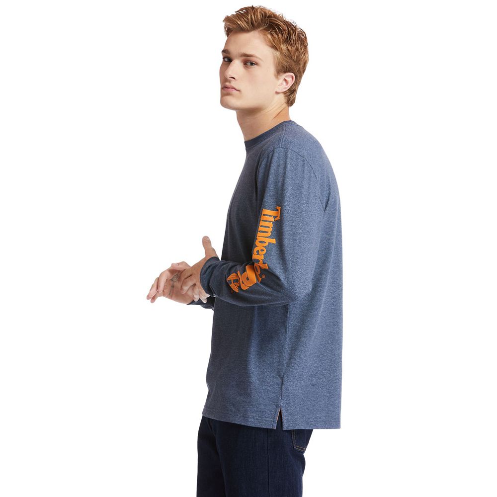 Timberland Mens T-Shirts PRO® Base Plate Long-Sleeve Logo - Navy - India AE4079853